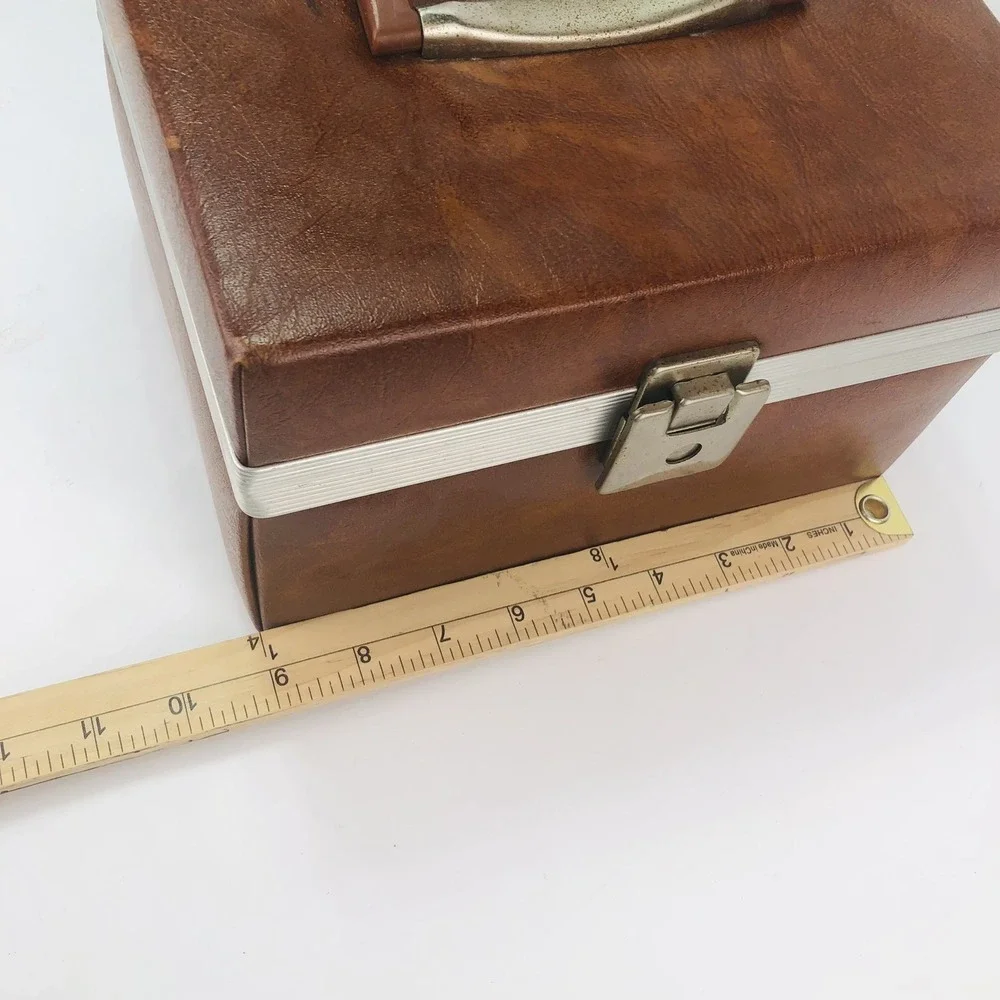 VTG Brown Faux Leather Travel Case Cosmetic Makeup Camera Carrier MCM 1960s